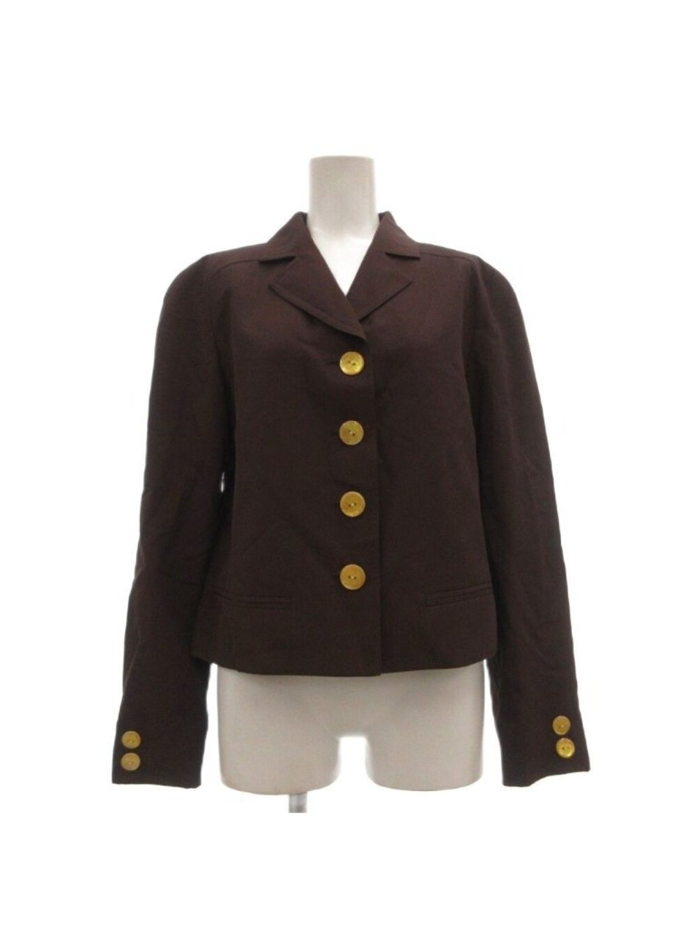 Dior Vintage Jacket Blazer Wool 11 Brown Gold Button Short Length Notched